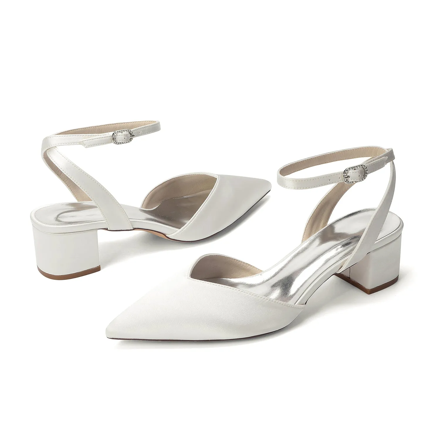 Women's Silk Satin With Closed Toe Ankle Strap Chunky Heel Evening Shoes sold by Lavetir product image thumbnail 4