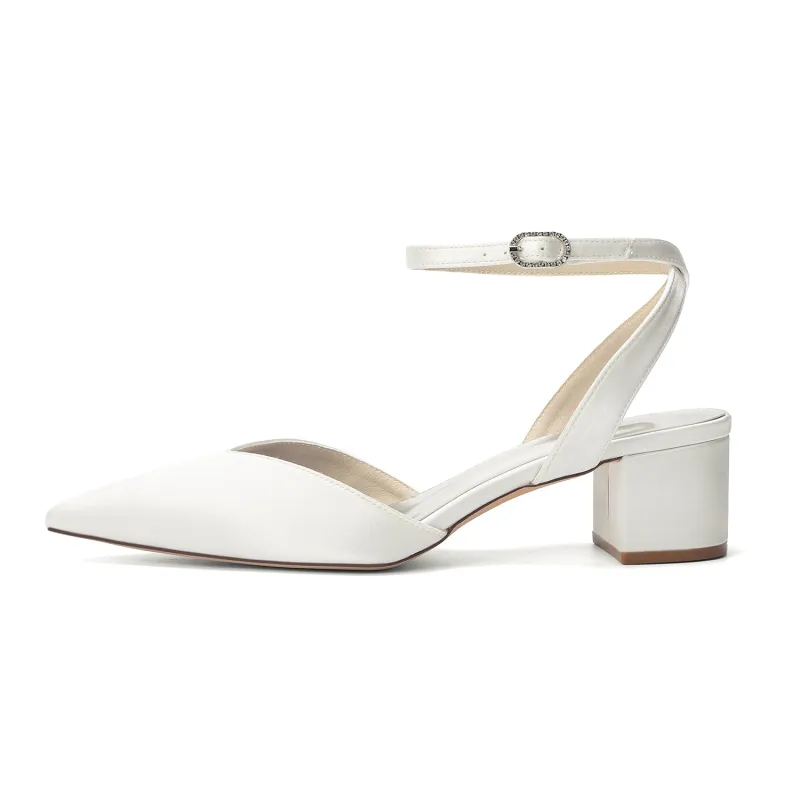 Women's Silk Satin With Closed Toe Ankle Strap Chunky Heel Evening Shoes made by Lavetir