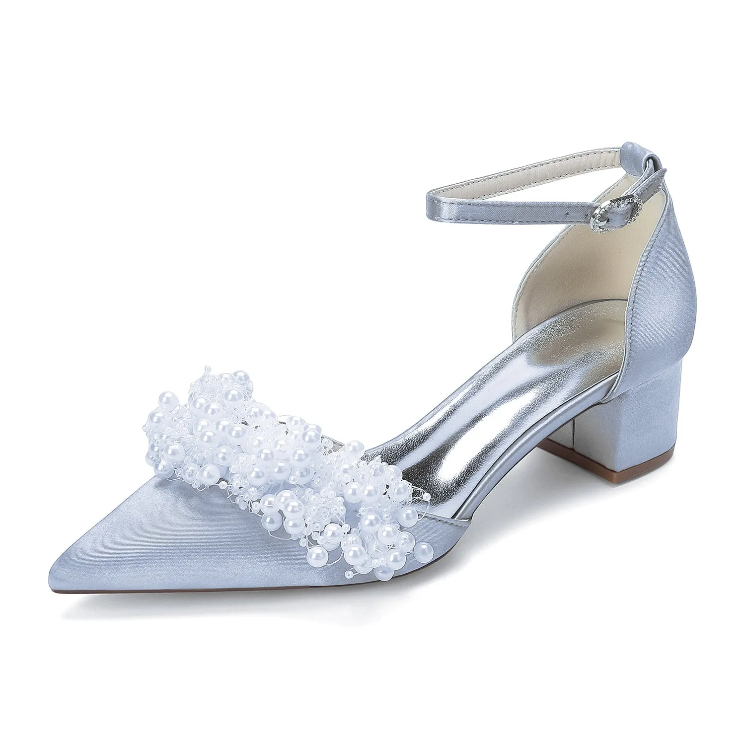 Women's Silk Satin With Closed Toe Ankle Strap Chunky Heel Evening Shoes With Beading sold by Lavetir product image thumbnail 5