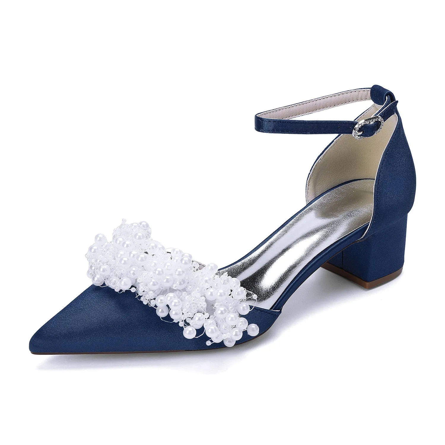 Women's Silk Satin With Closed Toe Ankle Strap Chunky Heel Evening Shoes With Beading sold by Lavetir product image thumbnail 2