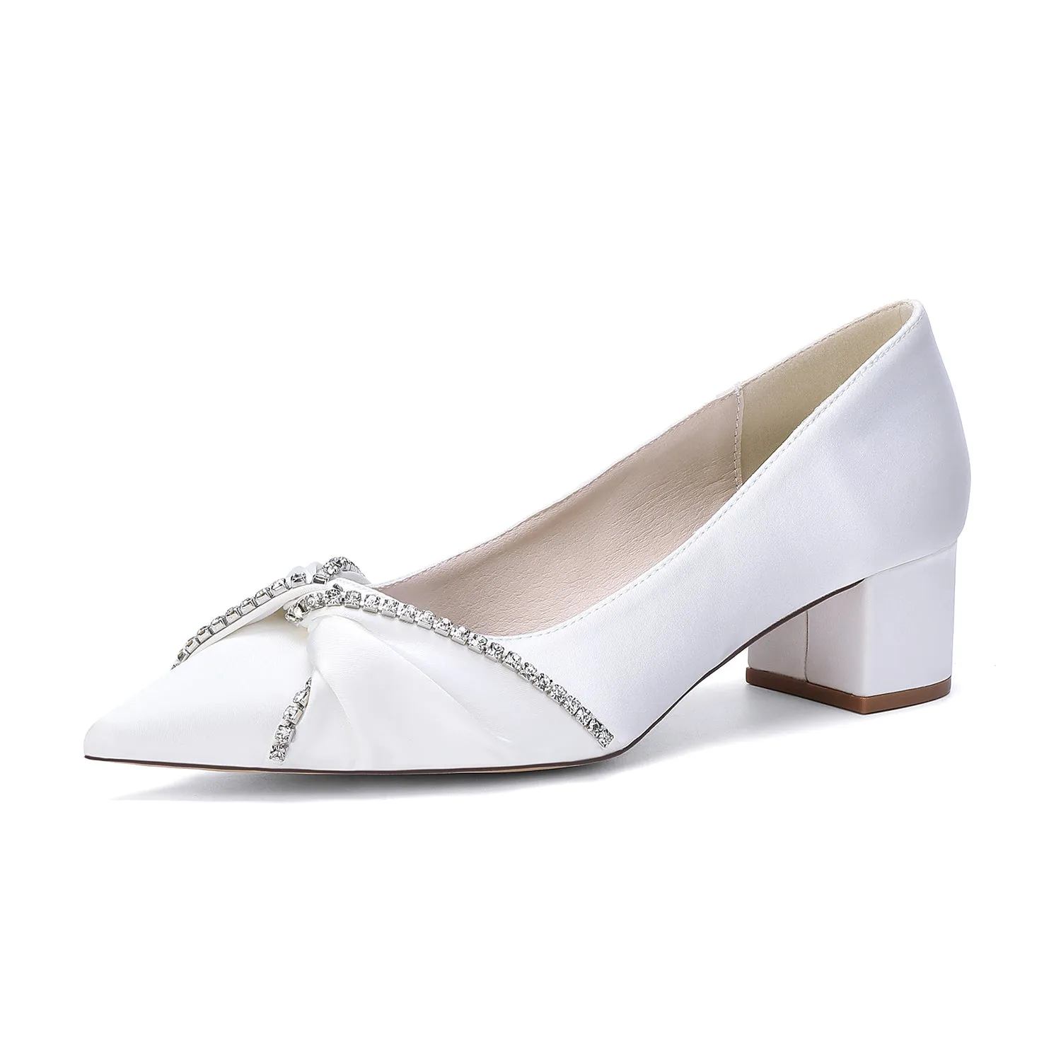 Women's Silk Satin With Closed Toe Ankle Strap Chunky Heel Evening Shoes With Bowknot sold by Lavetir product image thumbnail 4