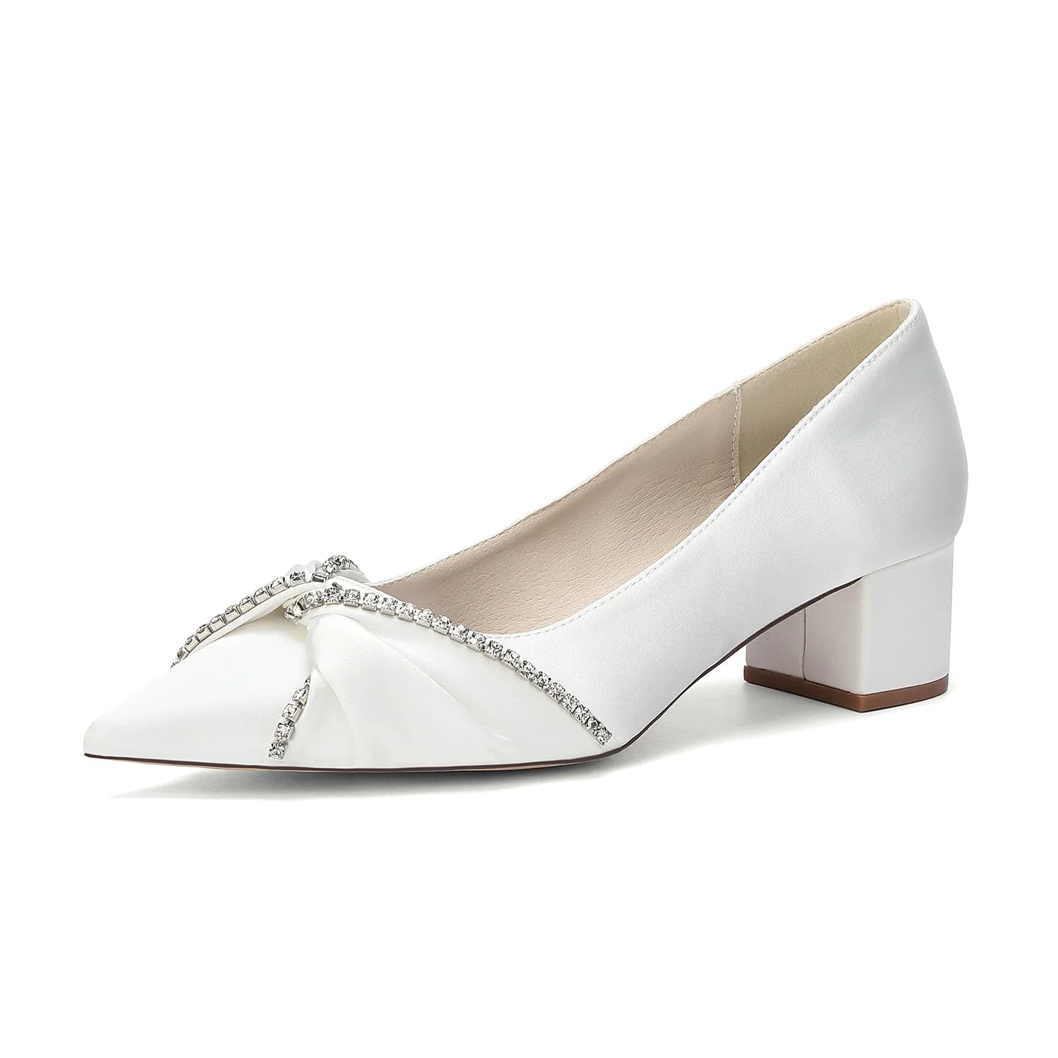 Women's Silk Satin With Closed Toe Ankle Strap Chunky Heel Evening Shoes With Bowknot sold by Lavetir