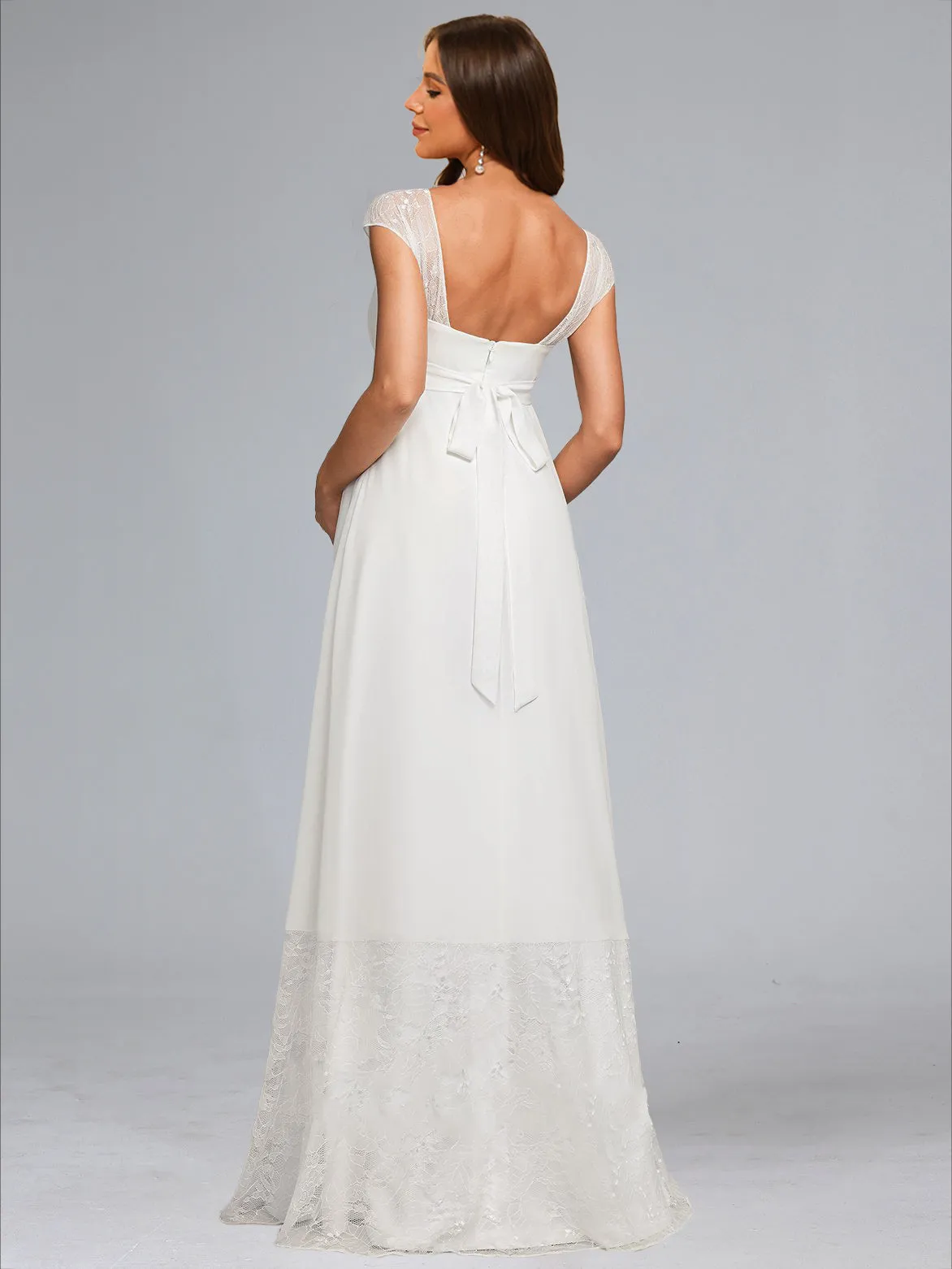 A-Line/Princess Square Neck Floor-Length Chiffon Maternity Wedding Dresses with Lace sold by Lavetir product image thumbnail 2