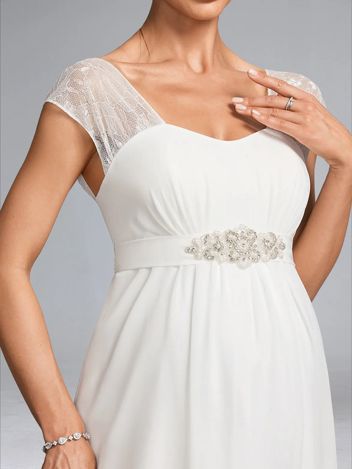 A-Line/Princess Square Neck Floor-Length Chiffon Maternity Wedding Dresses with Lace sold by Lavetir product image thumbnail 3