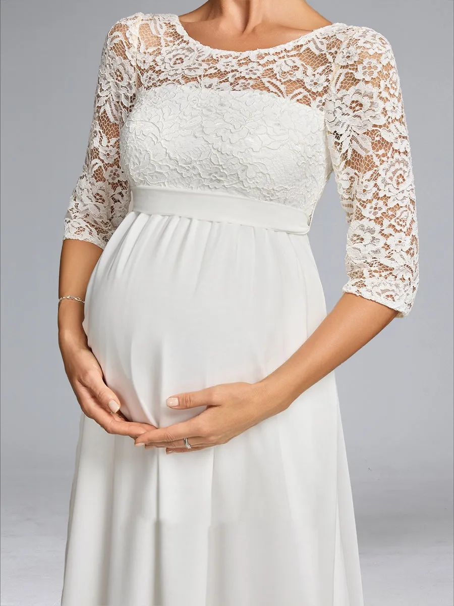 A-Line/Princess Scoop Neck Floor-Length Chiffon Maternity Wedding Dresses with Lace sold by Lavetir product image thumbnail 4