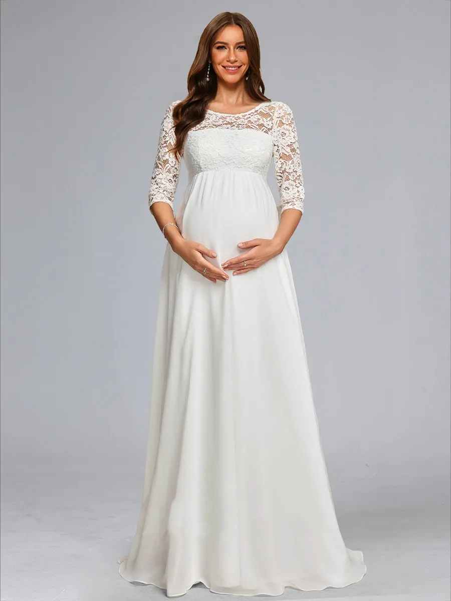 A-Line/Princess Scoop Neck Floor-Length Chiffon Maternity Wedding Dresses with Lace sold by Lavetir