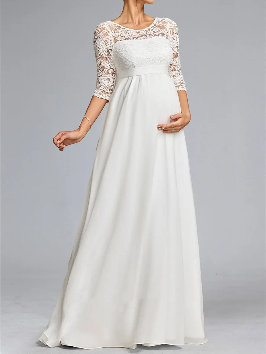 A-Line/Princess Scoop Neck Floor-Length Chiffon Maternity Wedding Dresses with Lace sold by Lavetir product image thumbnail 3