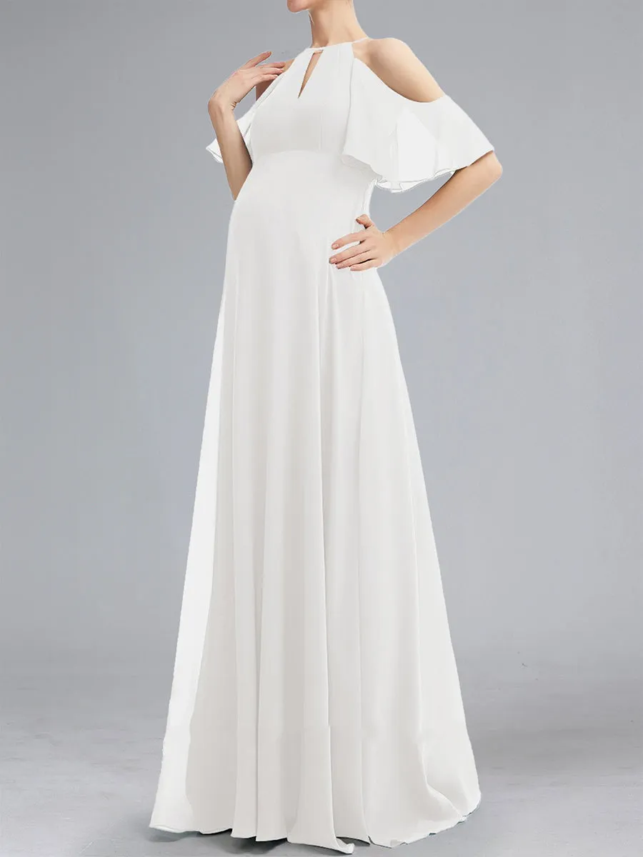 Sweet A-Line/Princess Halter Floor-Length Maternity Wedding Dresses with Ruffles sold by Lavetir product image thumbnail 3