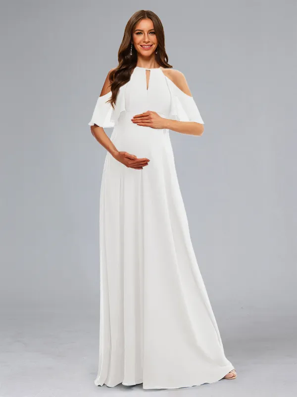 Sweet A-Line/Princess Halter Floor-Length Maternity Wedding Dresses with Ruffles made by Lavetir