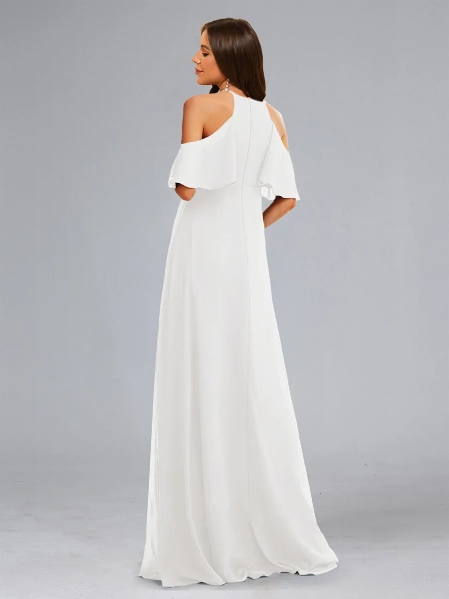 Sweet A-Line/Princess Halter Floor-Length Maternity Wedding Dresses with Ruffles sold by Lavetir product image thumbnail 2