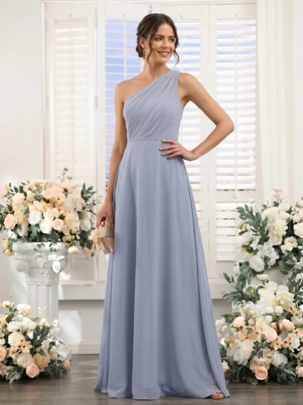 Sheath/Column One Shoulder  Sleeveless Floor-Length Bridesmaid Dresses with Ruched made by Lavetir