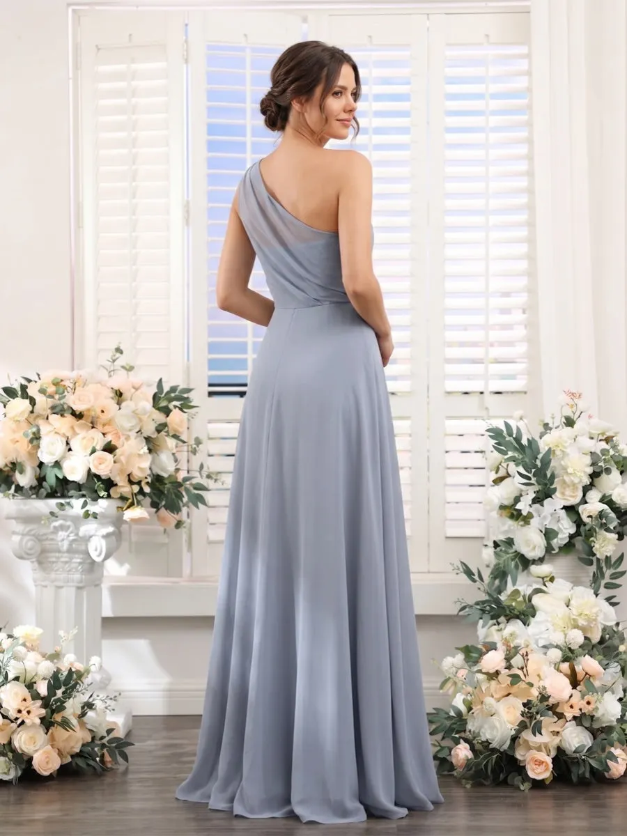 Sheath/Column One Shoulder Sleeveless Floor-Length Bridesmaid Dresses with Ruched sold by Lavetir product image thumbnail 2