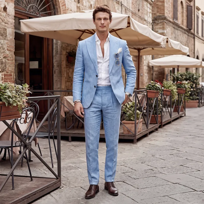 Tailored Fit Single Breasted One-button 2 Pieces Solid Colored Men's Wedding Suits made by Lavetir