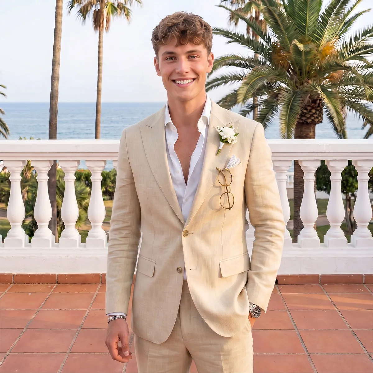 Tailored Fit Single Breasted Two-buttons 2 Pieces Solid Colored Men's Wedding Suits sold by Lavetir product image thumbnail 3