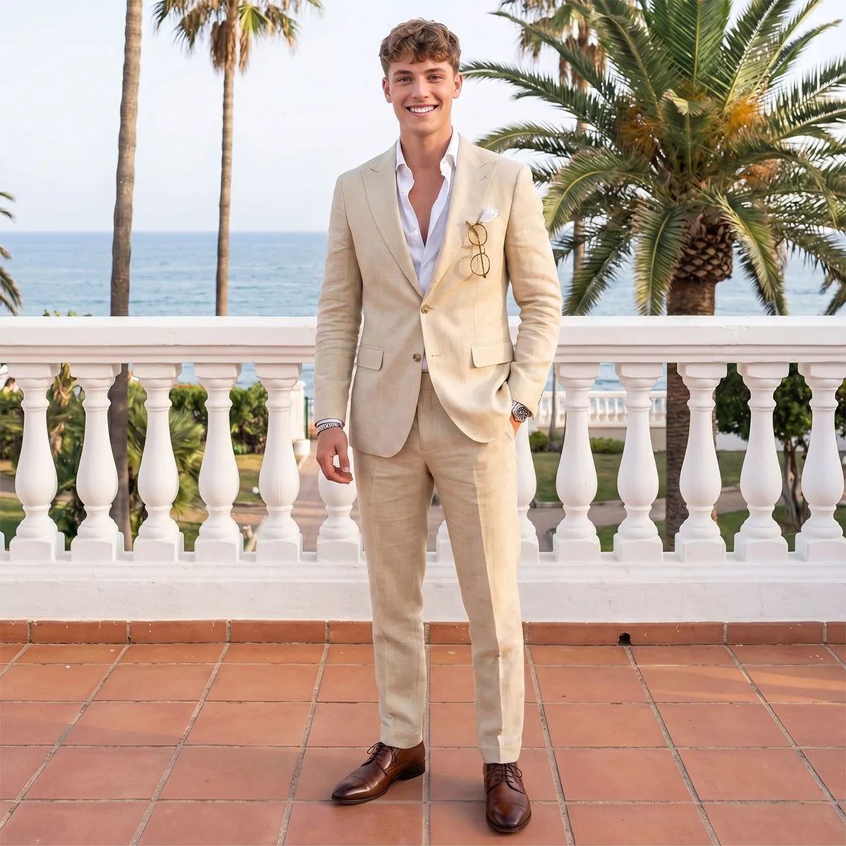 Tailored Fit Single Breasted Two-buttons 2 Pieces Solid Colored Men's Wedding Suits sold by Lavetir