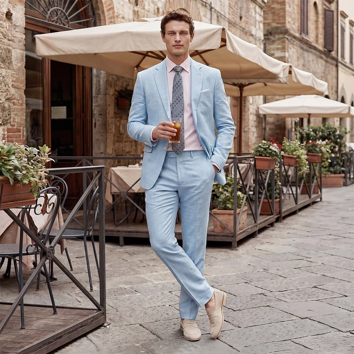 Tailored Fit Single Breasted Two-buttons 2 Pieces Solid Colored Men's Wedding Suits sold by Lavetir
