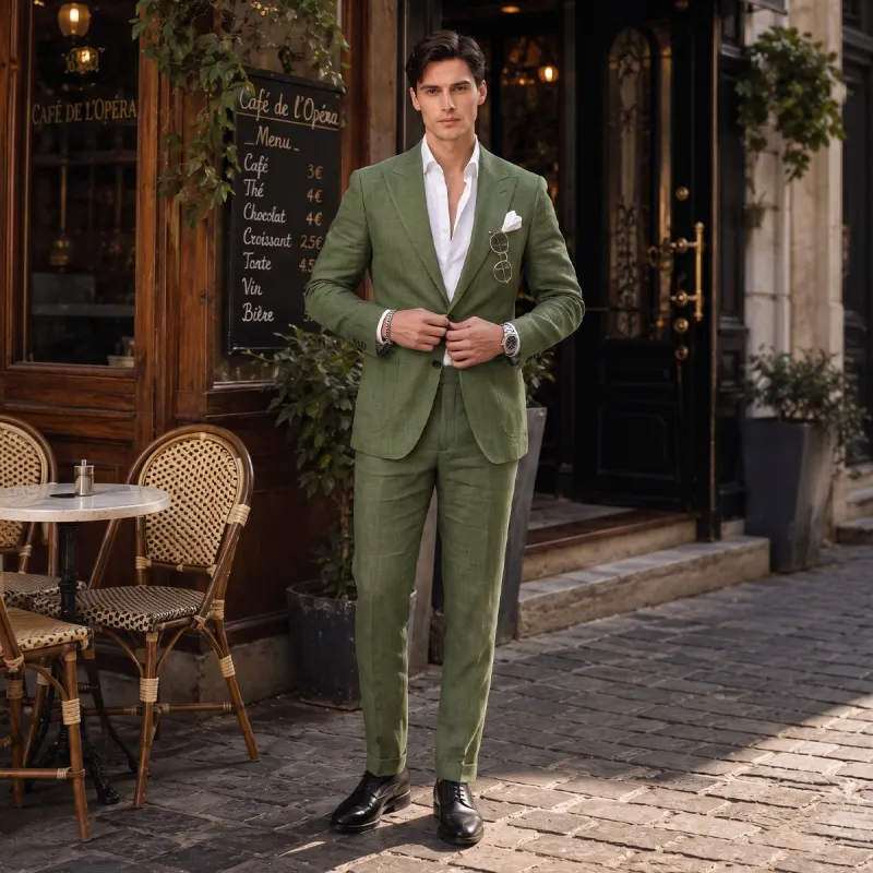 Tailored Fit Single Breasted Two-buttons 2 Pieces Solid Colored Men's Wedding Suits made by Lavetir