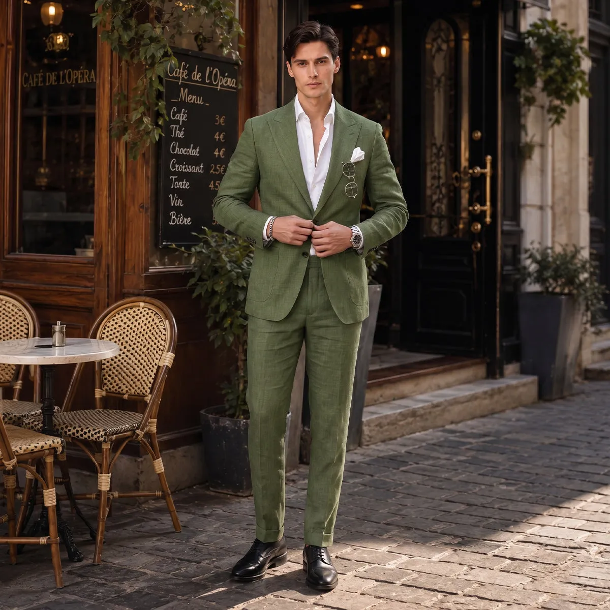 Tailored Fit Single Breasted Two-buttons 2 Pieces Solid Colored Men's Wedding Suits sold by Lavetir