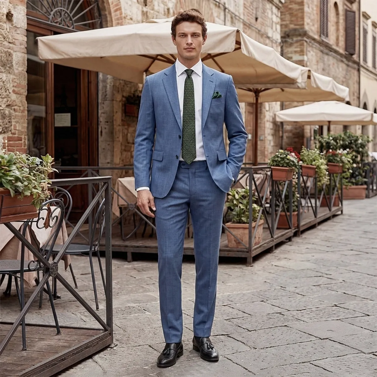 Tailored Fit Single Breasted Two-buttons 2 Pieces Plaid Men's Wedding Suits sold by Lavetir