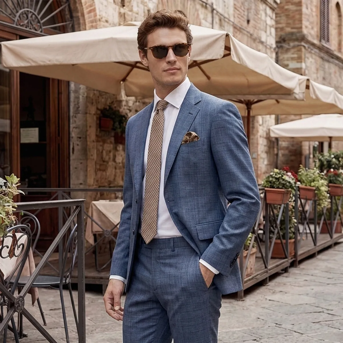 Tailored Fit Single Breasted Two-buttons 2 Pieces Plaid Men's Wedding Suits sold by Lavetir product image thumbnail 3