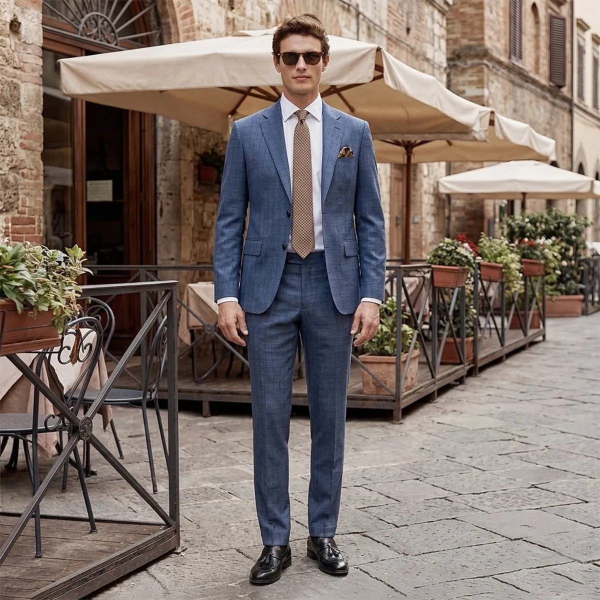 Tailored Fit Single Breasted Two-buttons 2 Pieces Plaid Men's Wedding Suits sold by Lavetir