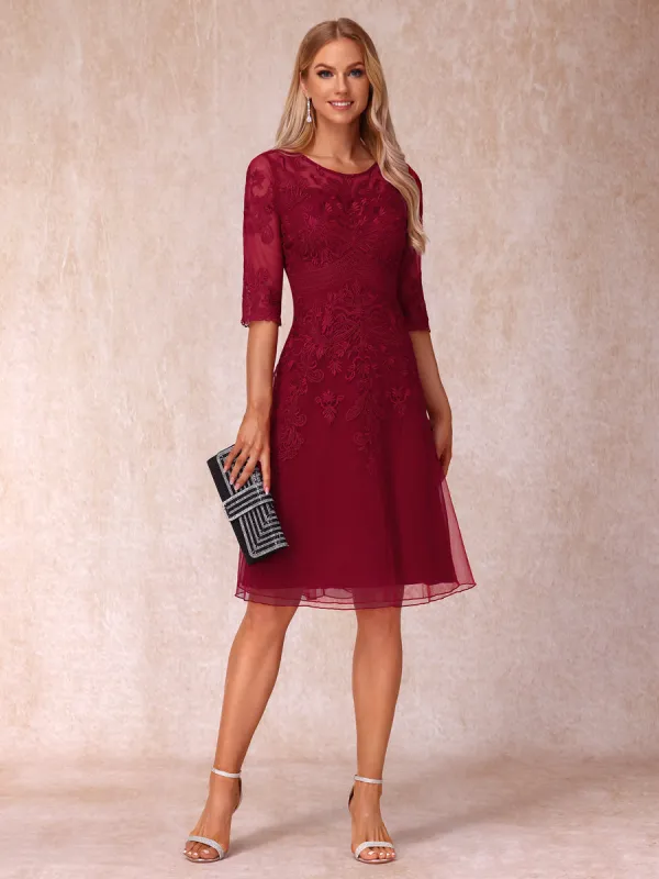 A-Line/Princess Sheer Neck Half Sleeves Short Formal Evening Dresses with Appliques sold by Lavetir