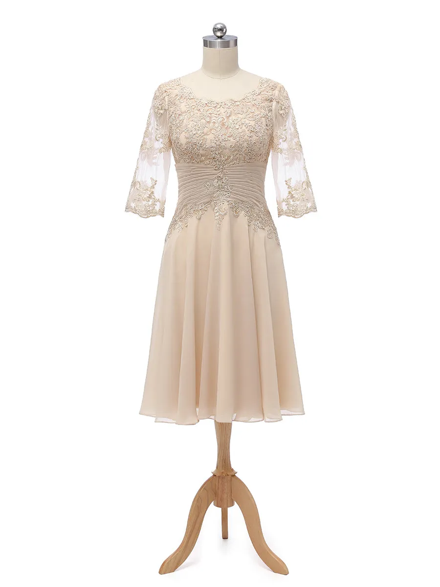 A-Line/Princess Scoop Half Sleeves Chiffon With Pleats Applique Knee-Length Bridesmaid Dresses sold by Lavetir