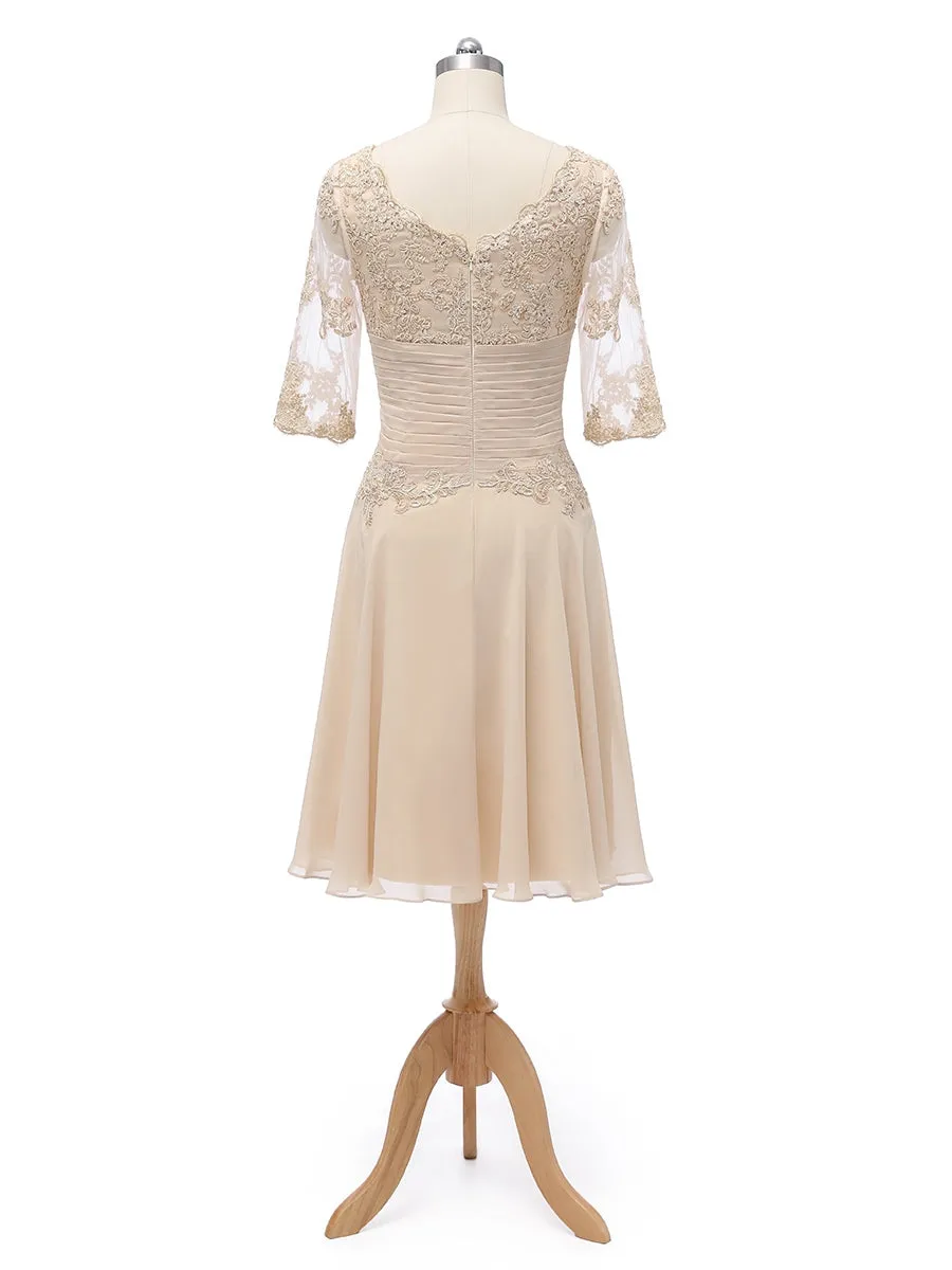 A-Line/Princess Scoop Half Sleeves Chiffon With Pleats Applique Knee-Length Bridesmaid Dresses sold by Lavetir product image thumbnail 2