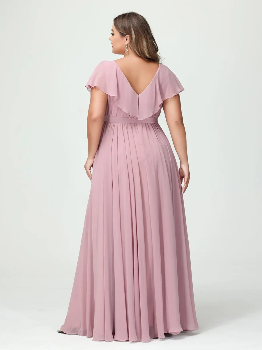 A-Line/Princess V-Neck Short Sleeves Chiffon Ruffles Plus Size Bridesmaid Dresses With Pockets sold by Lavetir product image thumbnail 2
