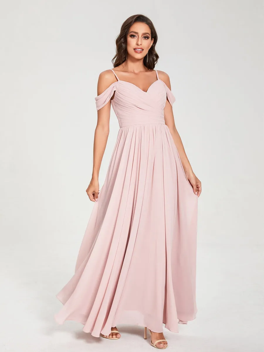 A-Line/Princess Chiffon Spaghetti Straps Off-the-Shoulder Sleeveless Floor-Length Split Side Bridesmaid Dresses sold by Lavetir product image thumbnail 3