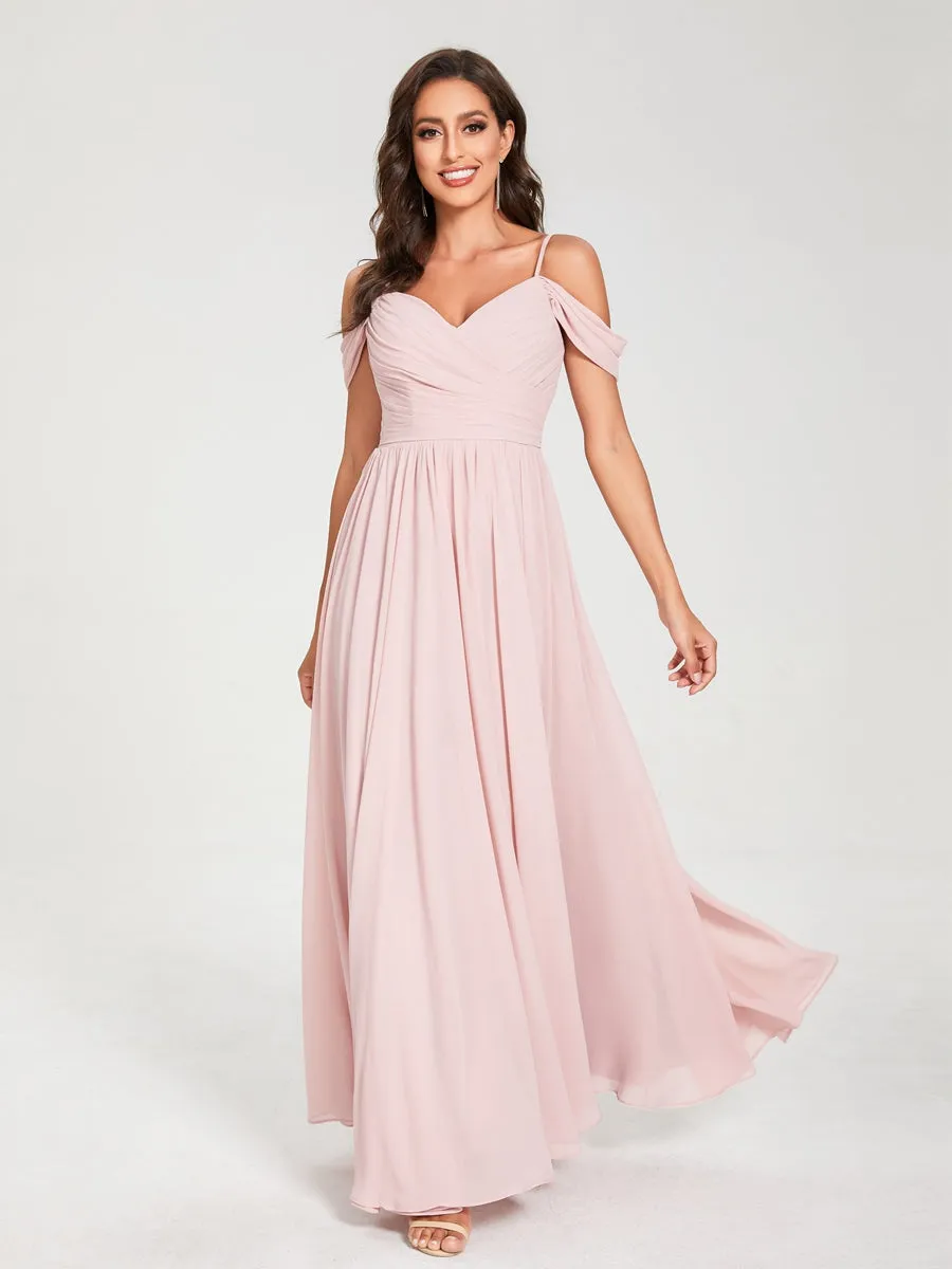 A-Line/Princess Chiffon Spaghetti Straps Off-the-Shoulder Sleeveless Floor-Length Split Side Bridesmaid Dresses sold by Lavetir product image thumbnail 4