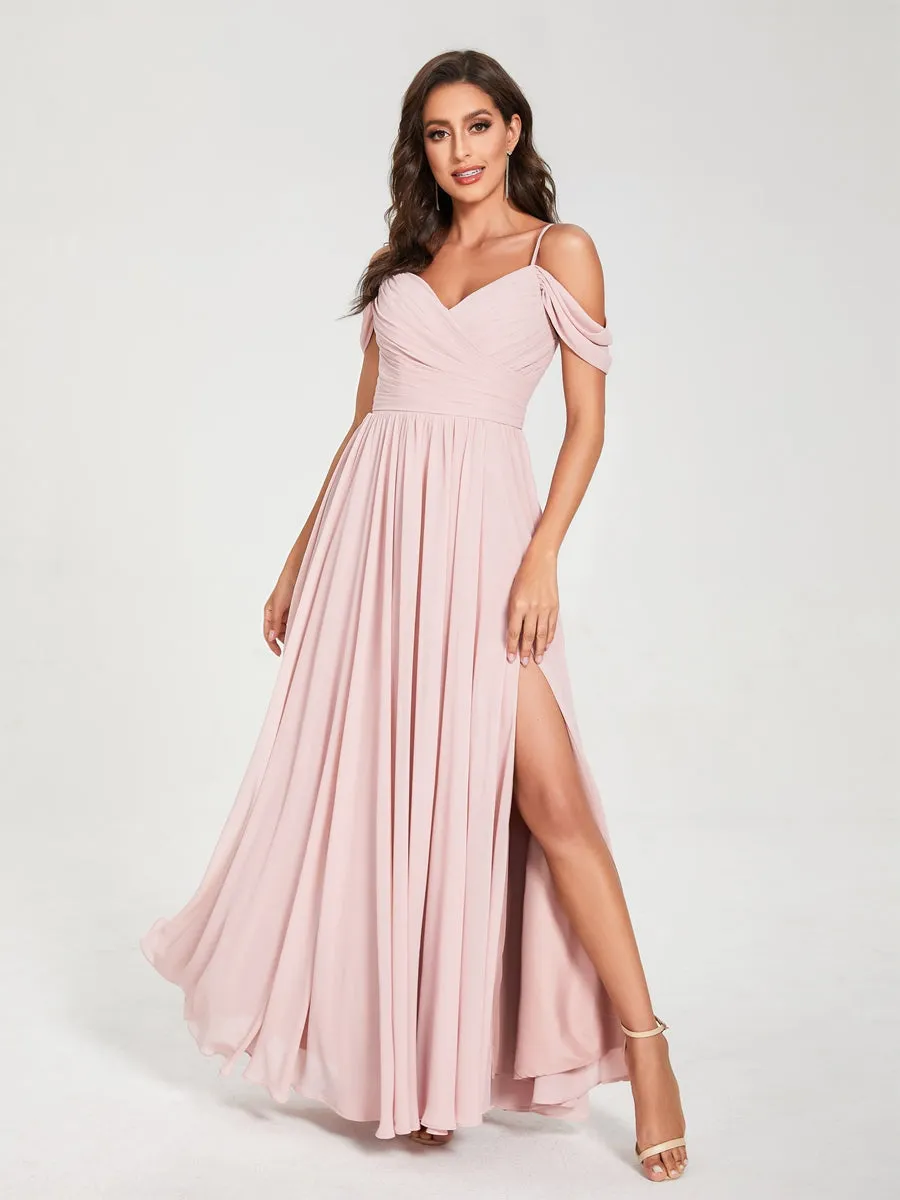 A-Line/Princess Chiffon Spaghetti Straps Off-the-Shoulder Sleeveless Floor-Length Split Side Bridesmaid Dresses sold by Lavetir product image thumbnail 5