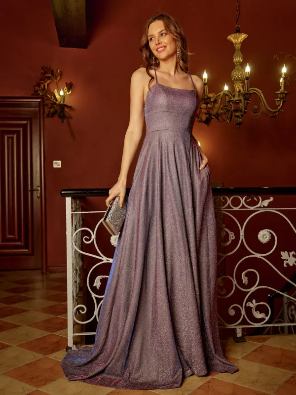A-Line/Princess Spaghetti Straps Sleeveless Long Prom Dresses with Pockets sold by Lavetir