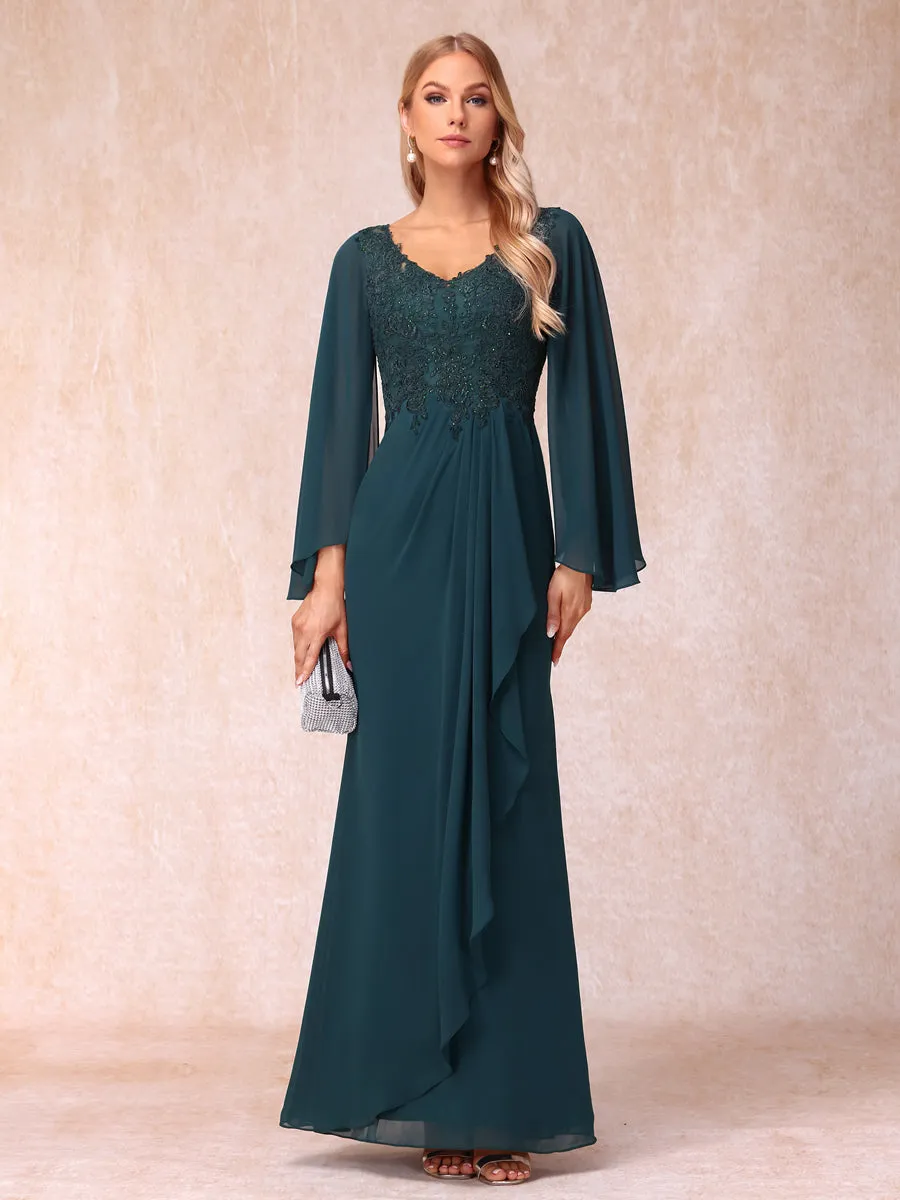 Sheath/Column V-Neck Long Sleeves Long Formal Evening Dresses with Sequins & Appliques sold by Lavetir