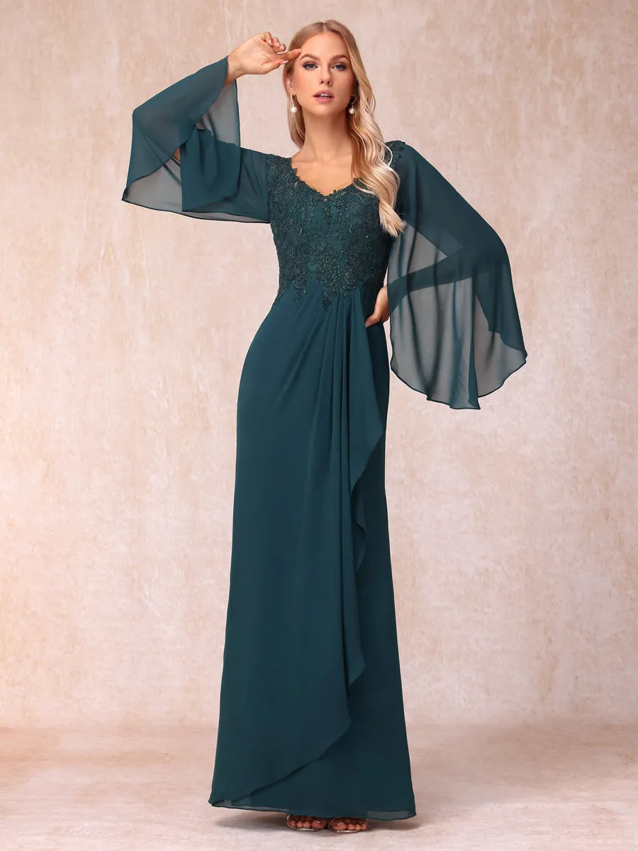 Sheath/Column V-Neck Long Sleeves Long Formal Evening Dresses with Sequins & Appliques sold by Lavetir product image thumbnail 3