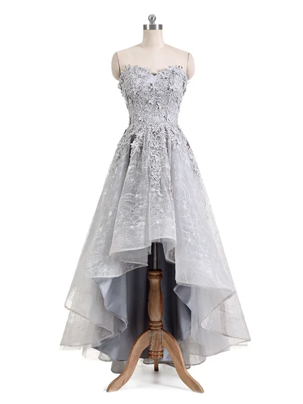 A-Line/Princess Strapless Sweetheart Sleeveless With Applique Asymmetrical Bridesmaid Dresses sold by Lavetir