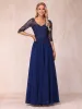 A-Line/Princess V-Neck Half Sleeves Long Formal Evening Dresses with Beading sold by Lavetir