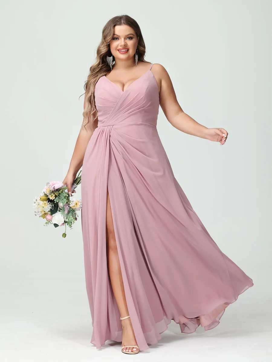 A-Line/Princess Spaghetti Straps Sleeveless Chiffon Split Side Plus Size Bridesmaid Dresses with Pockets sold by Lavetir product image thumbnail 3