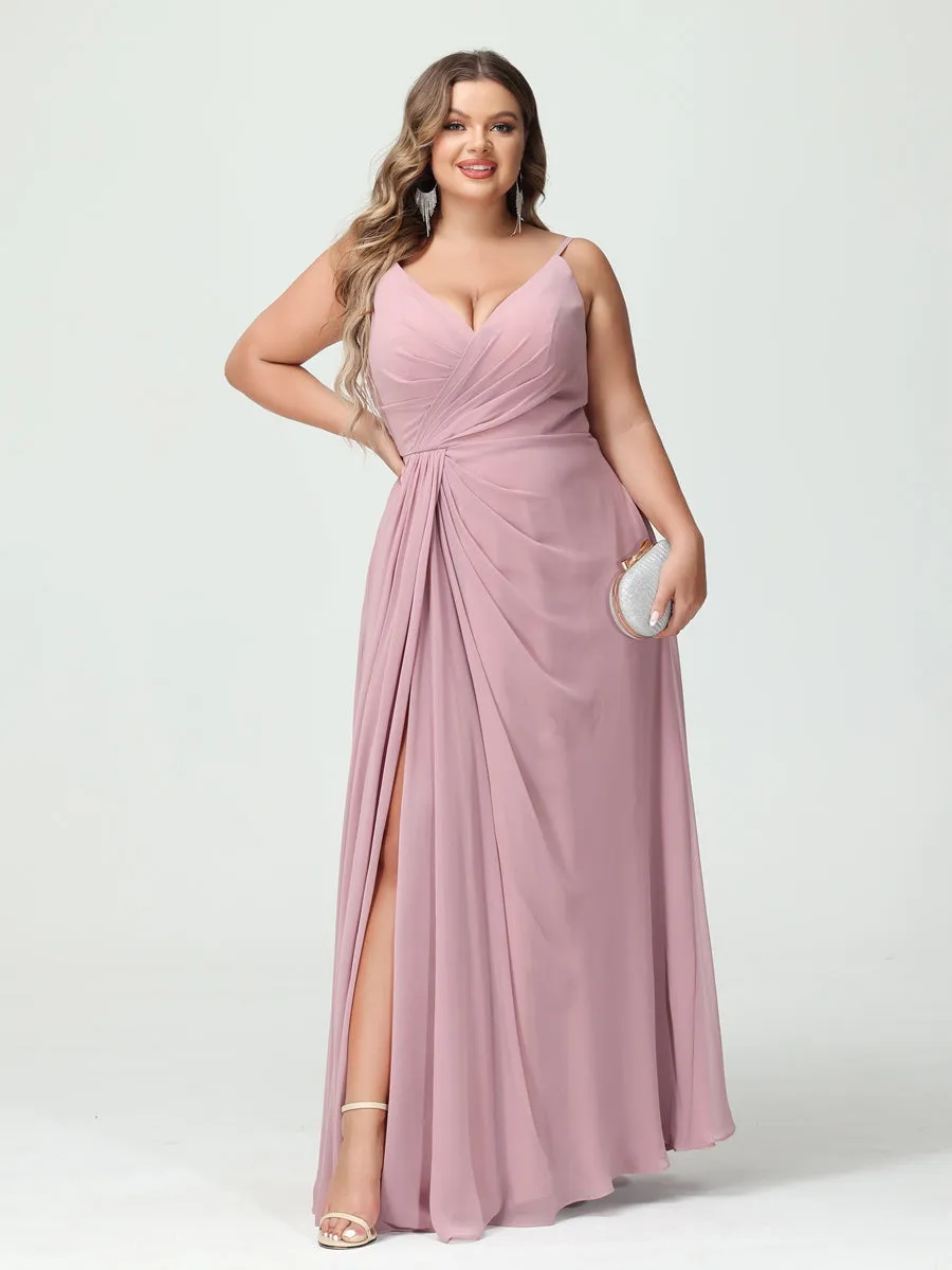 A-Line/Princess Spaghetti Straps Sleeveless Chiffon Split Side Plus Size Bridesmaid Dresses with Pockets sold by Lavetir product image thumbnail 4