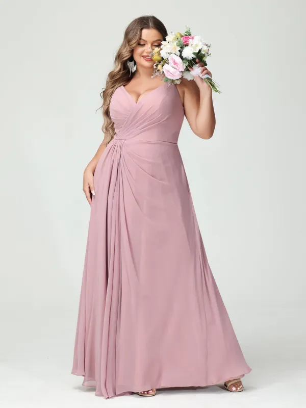 A-Line/Princess Spaghetti Straps Sleeveless Chiffon Split Side Plus Size Bridesmaid Dresses with Pockets sold by Lavetir