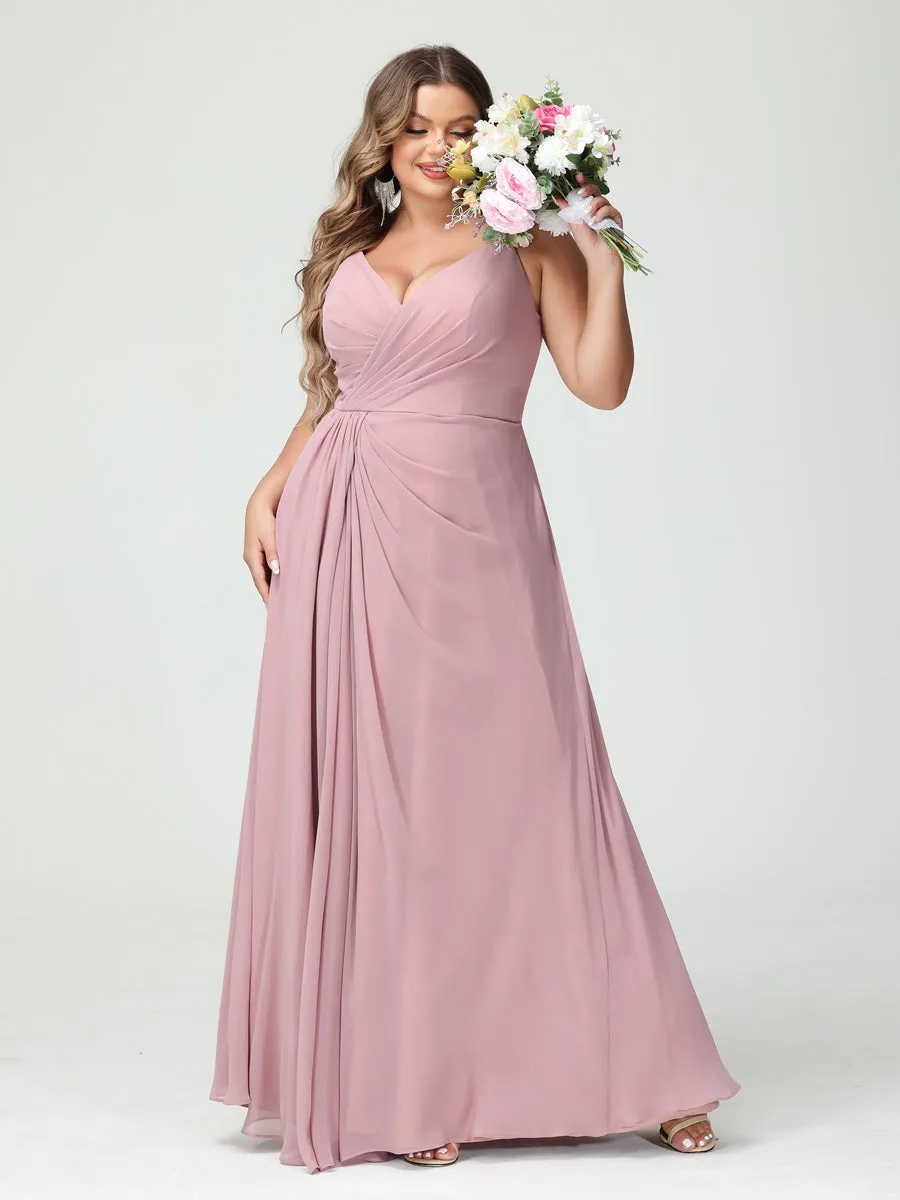 A-Line/Princess Spaghetti Straps Sleeveless Chiffon Split Side Plus Size Bridesmaid Dresses with Pockets sold by Lavetir