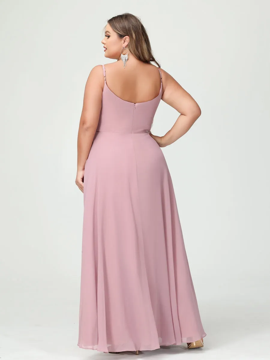 A-Line/Princess Spaghetti Straps Sleeveless Chiffon Split Side Plus Size Bridesmaid Dresses with Pockets sold by Lavetir product image thumbnail 2