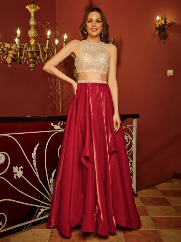 A-Line/Princess Scoop Sleeveless Sequins Two-Piece Long Prom Dresses sold by Lavetir