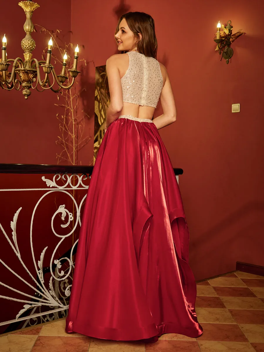 A-Line/Princess Scoop Sleeveless Sequins Two-Piece Long Prom Dresses sold by Lavetir product image thumbnail 2