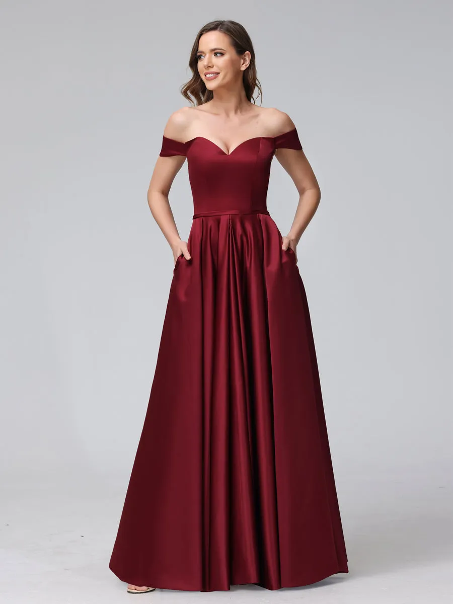 A-Line Off-the-Shoulder Sweetheart Satin Maxi Dresses with Pockets sold by Lavetir product image thumbnail 5