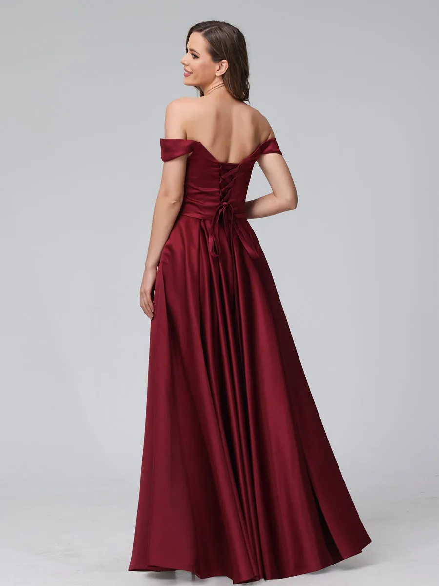 A-Line Off-the-Shoulder Sweetheart Satin Maxi Dresses with Pockets sold by Lavetir product image thumbnail 2