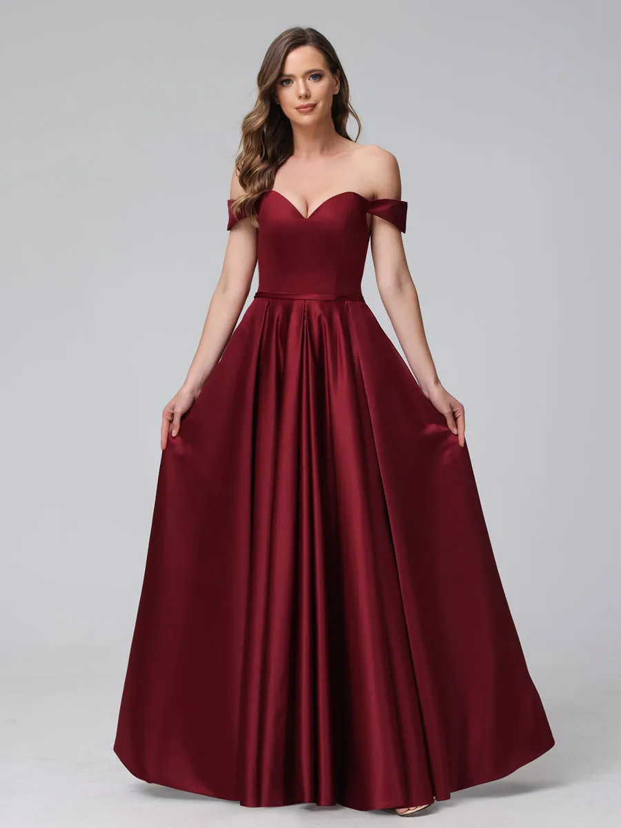 A-Line Off-the-Shoulder Sweetheart Satin Maxi Dresses with Pockets sold by Lavetir product image thumbnail 3
