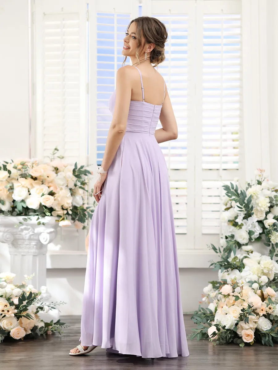A-Line V-Neck Spaghetti Straps Sleeveless Split Side Floor-Length Chiffon Bridesmaid Dresses sold by Lavetir product image thumbnail 2