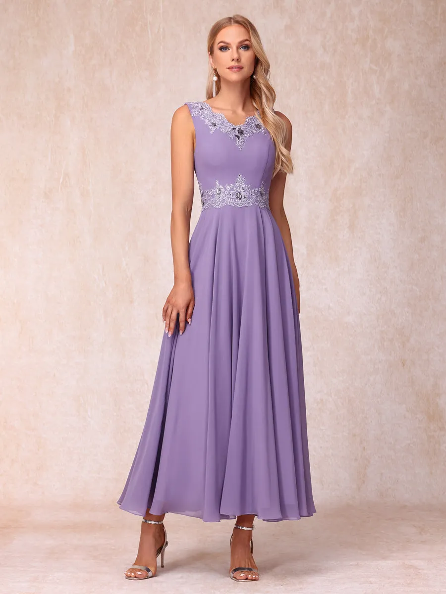 A-Line/Princess V-Neck Sleeveless Long Formal Evening Dresses with Appliques & Jacket sold by Lavetir product image thumbnail 3