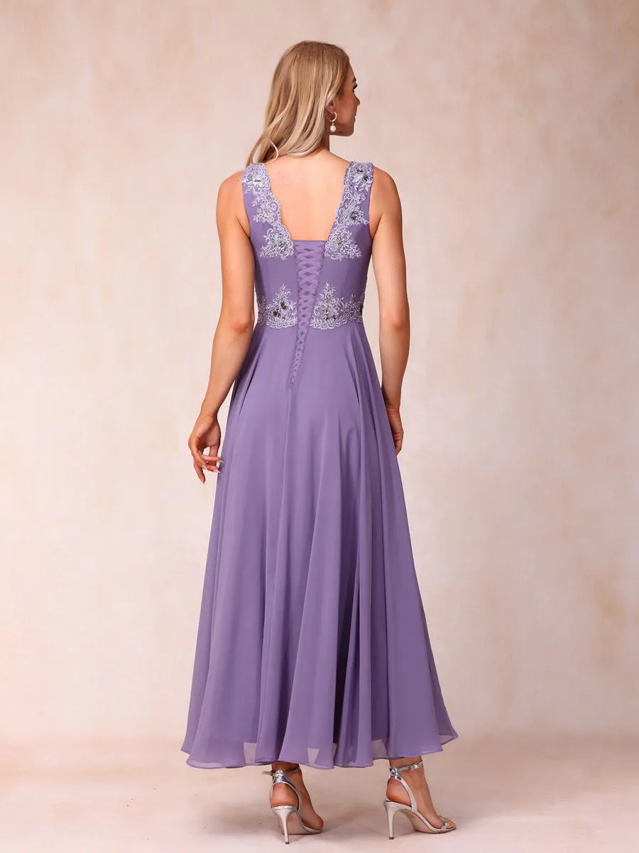 A-Line/Princess V-Neck Sleeveless Long Formal Evening Dresses with Appliques & Jacket sold by Lavetir product image thumbnail 4